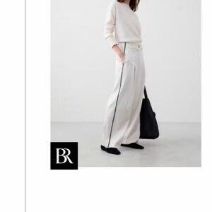 Banana Republic White Wide-Leg Trousers with Black Side Stripe